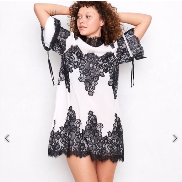 Free People We Are Hah Queen 4 A Day Dress White Black Lace XS - Picture 2 of 8